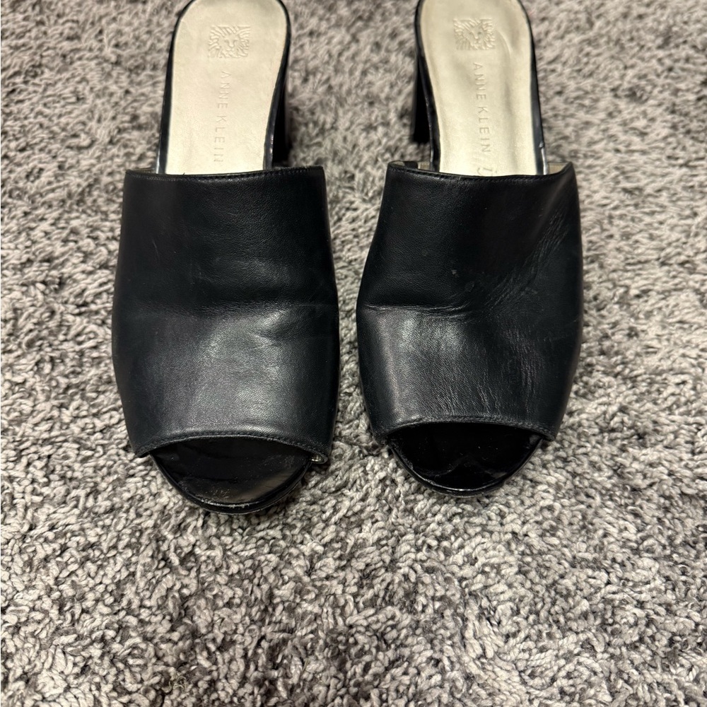 Anne Klein Black Leather Mules